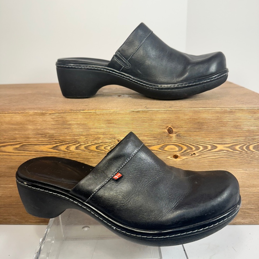 ECCO Danish Design Leather Mules Womens  40 EU/ 9-9.5 US Black Clogs Comfort Y2K